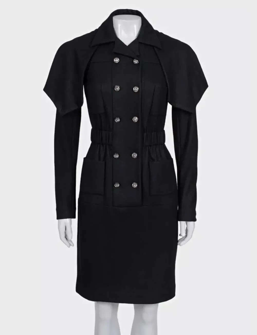 NWOT Chanel Black Double-Breasted Belted Dress - FR 36
